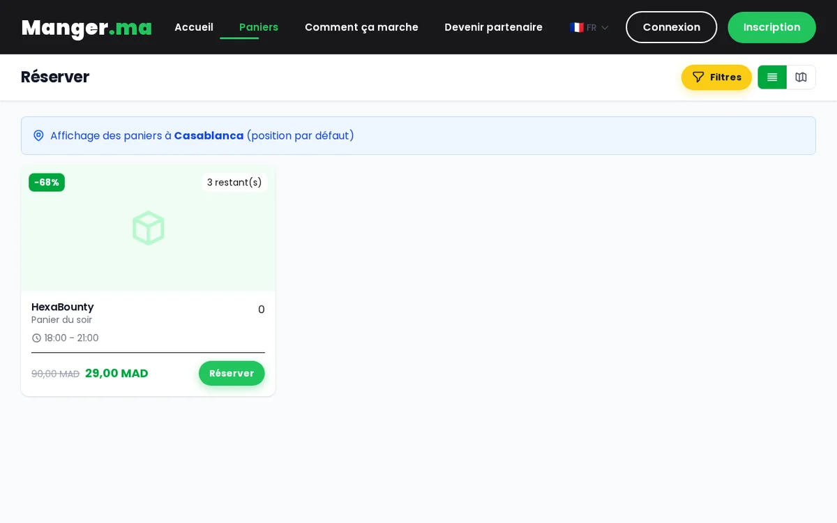 Basket search page with filters and map