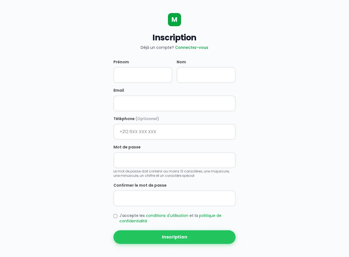 Manger.ma registration form